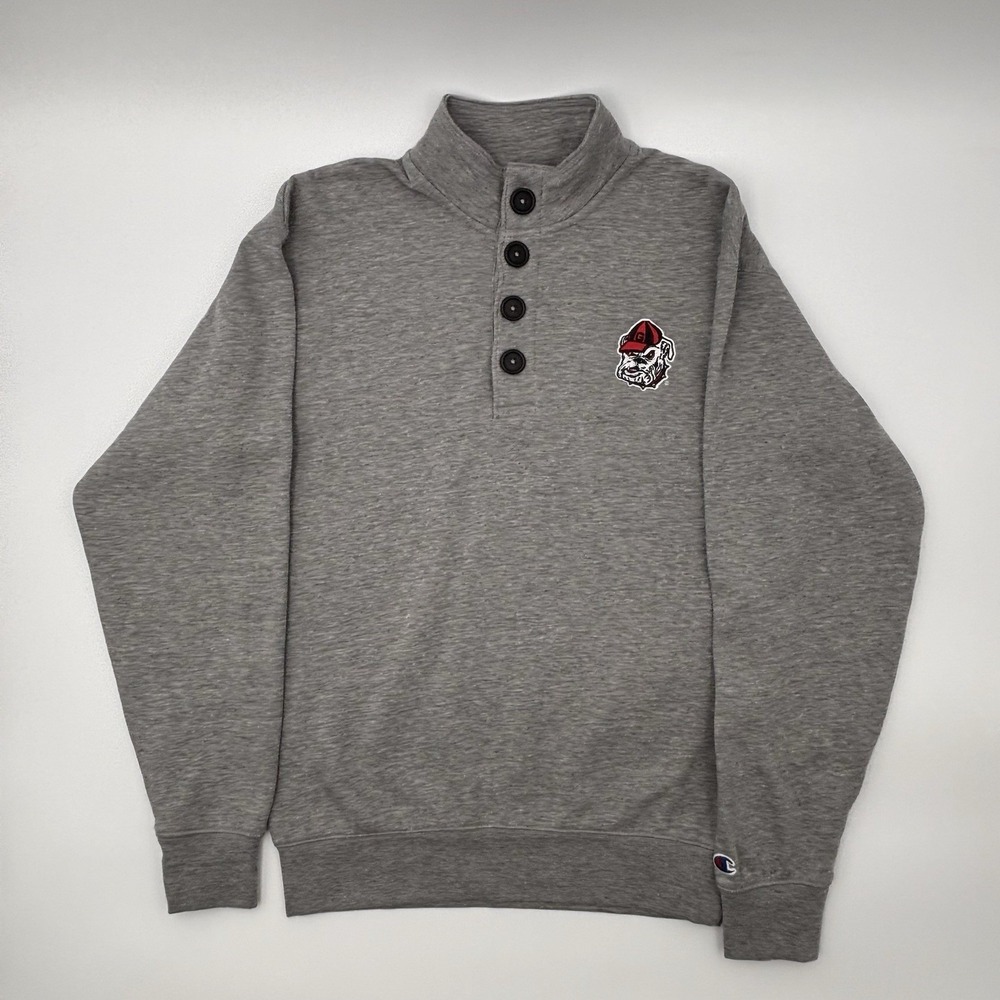 Champion Georgiaβ Bulldogs Henley Sweatshirt Small Gray UGA Dawgs Button Neck